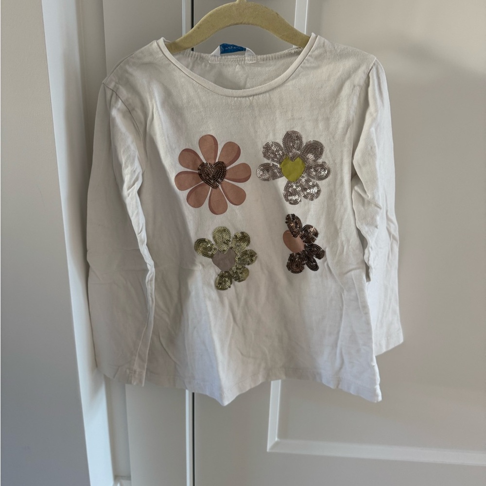 Mayoral White Long Sleeve Shirt with Floral Appliqué